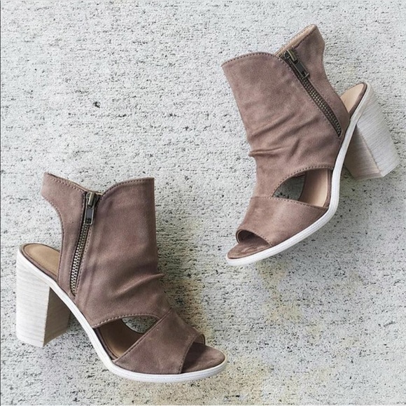 Distressed Mocha Cut Out Peep Toe Bootie - Picture 2 of 8